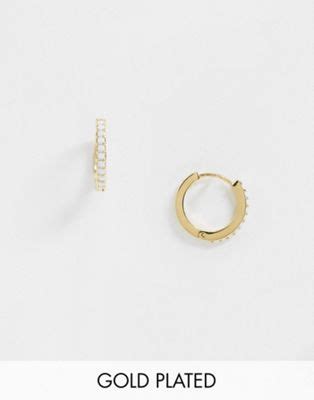 Orelia Huggie Hoop Earrings With White Crystals In Gold&nbsp;Plate