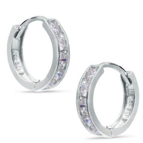White Gold Cz Huggie&nbsp;Earrings